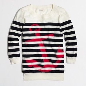 J.Crew Hamptons Nautical Intarsia Navy White Striped Red Anchor Sweater Size S